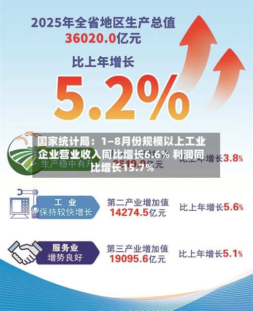 国家统计局：1—8月份规模以上工业企业营业收入同比增长6.6% 利润同比增长15.7%
