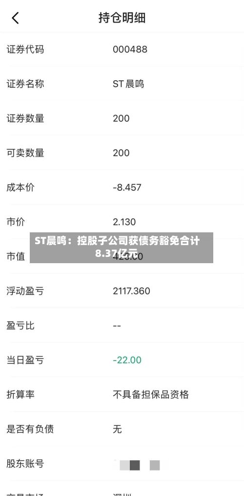 ST晨鸣：控股子公司获债务豁免合计8.37亿元-第2张图片