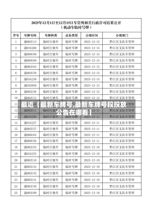 最近【最新车牌号,最新车牌号段投放公告在哪看】