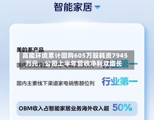 高能环境累计回购605万股耗资7945万元，公司上半年营收净利双增长