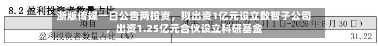 浙版传媒一日公告两投资，拟出资1亿元设立数智子公司，出资1.25亿元合伙设立科研基金-第3张图片