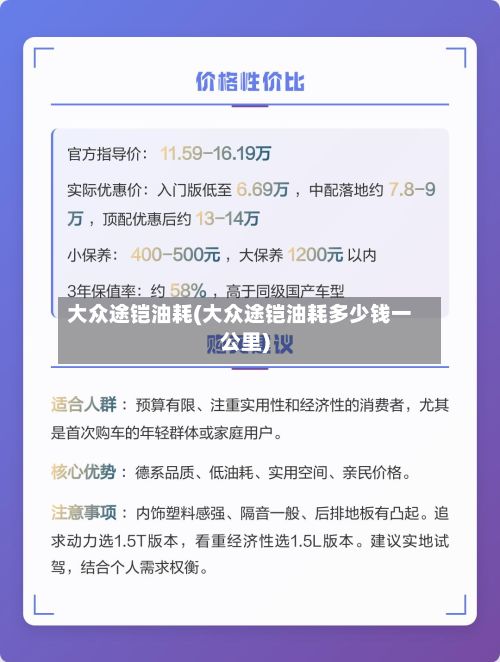 大众途铠油耗(大众途铠油耗多少钱一公里)