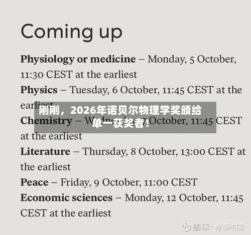 刚刚	，2026年诺贝尔物理学奖颁给单一获奖者！-第2张图片