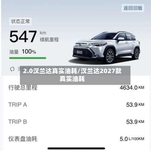 2.0汉兰达真实油耗/汉兰达2027款真实油耗