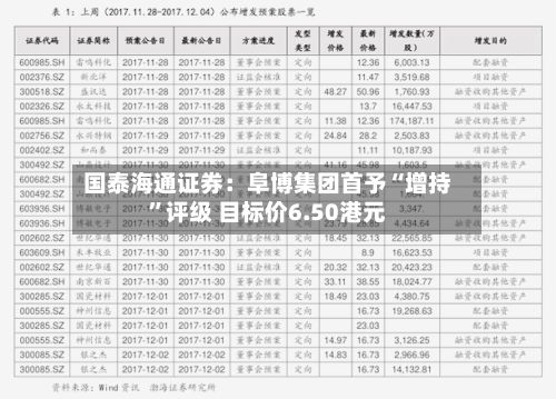 国泰海通证券：阜博集团首予“增持”评级 目标价6.50港元-第2张图片