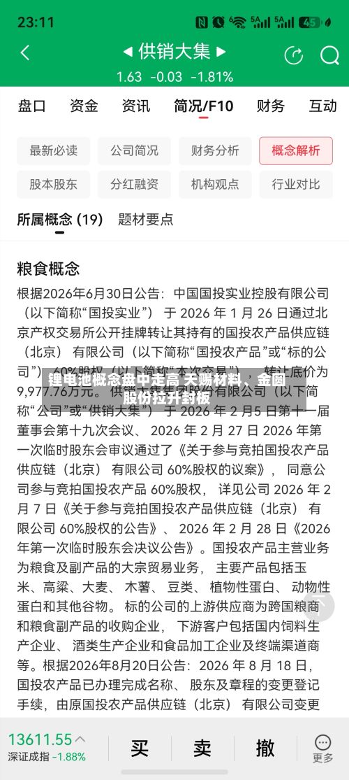 锂电池概念盘中走高 天赐材料、金圆股份拉升封板