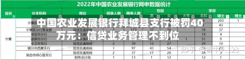 中国农业发展银行拜城县支行被罚40万元：信贷业务管理不到位
