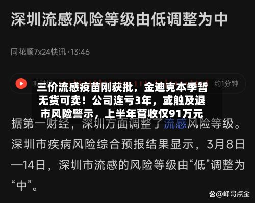 三价流感疫苗刚获批，金迪克本季暂无货可卖！公司连亏3年，或触及退市风险警示	，上半年营收仅91万元-第2张图片