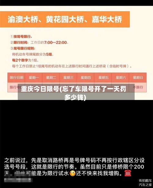 重庆今日限号(忘了车限号开了一天罚多少钱)