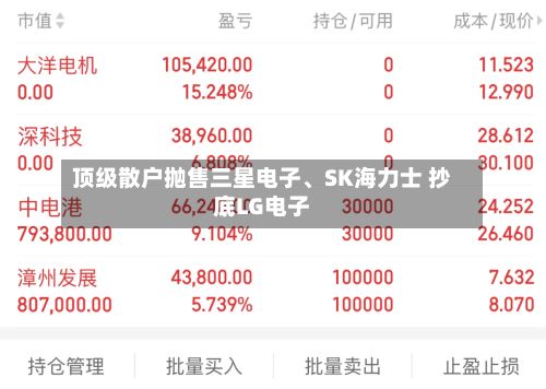 顶级散户抛售三星电子	、SK海力士 抄底LG电子-第2张图片
