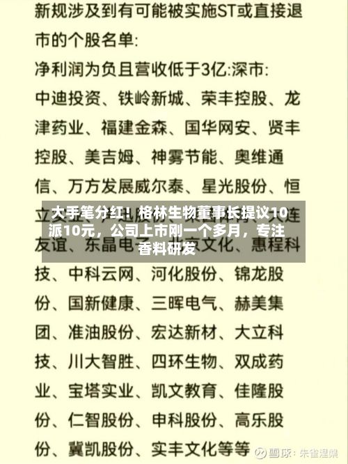 大手笔分红！格林生物董事长提议10派10元，公司上市刚一个多月，专注香料研发-第2张图片