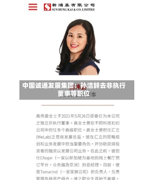 中国诚通发展集团：孙洁辞去非执行董事等职位-第2张图片