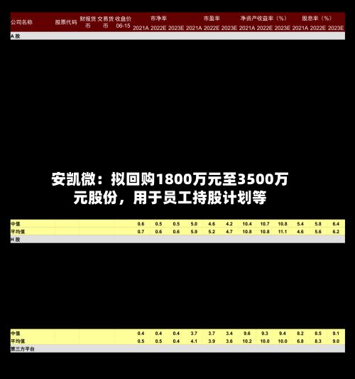 安凯微：拟回购1800万元至3500万元股份，用于员工持股计划等