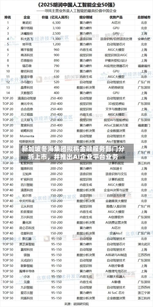 新加坡冬海集团拟将金融服务部门分拆上市，并推出AI企业平台业务-第3张图片